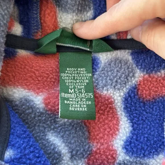 L.L.Bean Kids Medium 5-6 Hooded Fleece Jacket Retro Camo Red Blue Gray Zip - Picture 6 of 8